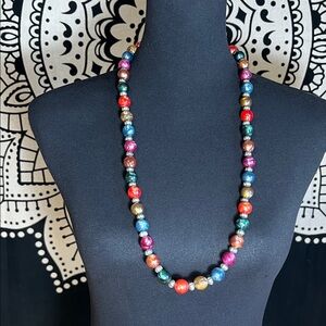 Vintage Vibrant Multicolor Beaded Necklace 31”
